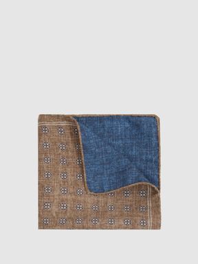 Tobacco/Blue Reiss Lerici Reversible Silk Pocket Square