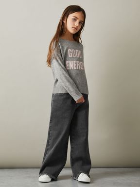 Grey Reiss Grayson Wide Leg Frayed Jeans