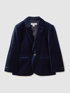 Baltic Blue Reiss Apsara Velvet Single Breasted Blazer