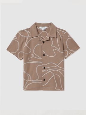 Taupe Reiss Menton 100% Cotton Jersey Embroidered Shirt