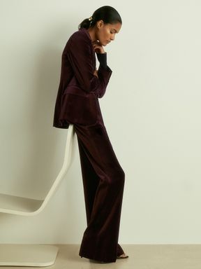 Burgundy Reiss Yasmin Cotton-Velvet Flared Trousers