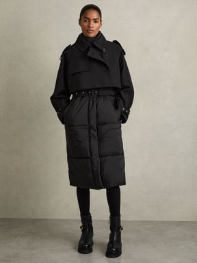 Black Reiss Emmie Hybrid Puffer Coat