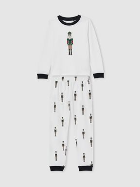 White Reiss Hornton Set Brushed-Cotton Nutcracker-Print Pyjama Set