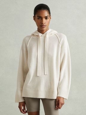 Cream Reiss Charlie Wool-Cashmere Drawstring Hoodie