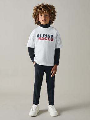 White/Red/Navy Reiss Blake 100% Cotton Jersey Alpine Races Print T-Shirt