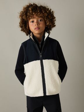 Navy/White Reiss Dutton Cotton-Corduroy and Fleece Gilet