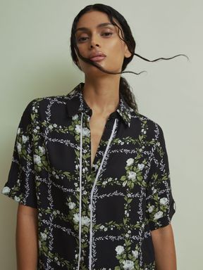 Black Florere Boxy Button Through Shirt