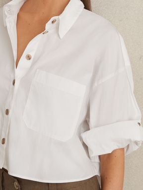 White Reiss Solene Cropped Cotton Shirt