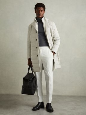 Stone Reiss Patrick Layered-Effect Quilted-Sheel Longline Jacket