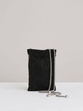 Black Reiss Zuri Crystal Mesh Shoulder Pouch