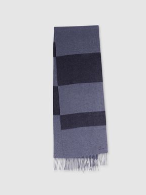 Navy/ Indigo Melange Reiss York Wool and Cashmere Striped Scarf