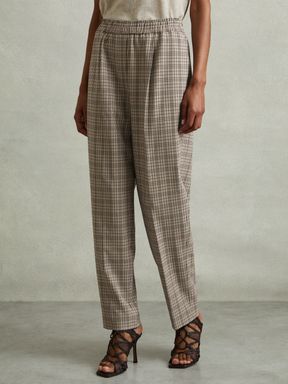 Neutral Check Reiss Karina Check Elasticated Waist Tapered Trousers