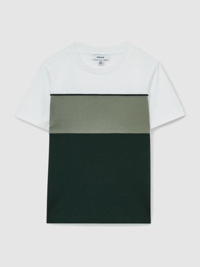 Sage Multi Reiss Cole Cotton Colour-Block Piped T-Shirt