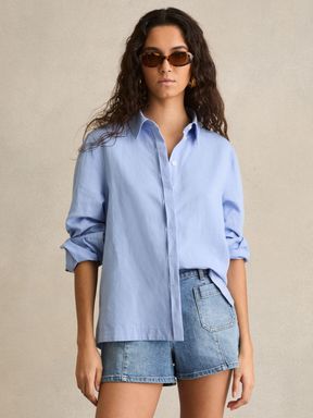 Mid Blue Reiss Kira Mid-Rise Patch Pocket Denim Shorts