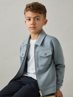 Soft Denim Blue Reiss Medina Interlock Zip-Through Overshirt