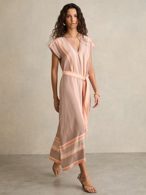 Coral Reiss Gina Scarf Print Belted Midi Dress