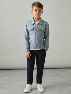 Soft Denim Blue Reiss Medina Interlock Zip-Through Overshirt