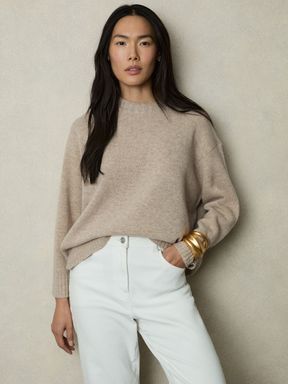Oatmeal Reiss Elena Wool-Cashmere Crew Neck Jumper