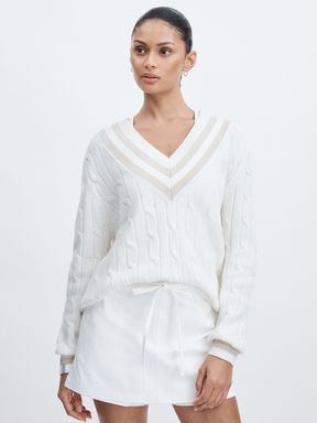 White The Upside The Upside 100% Organic Cotton Cable-Knit Jumper