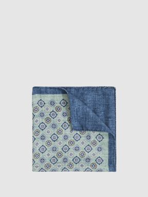 Soft Sage Reiss Giotte Silk Medallion-Print Pocket Square