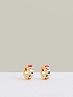 Gold Tone Reiss Sadie Crystal Huggie Earrings