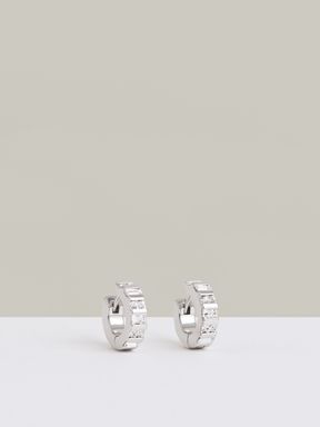 Silver Tone Reiss Sadie Crystal Huggie Earrings