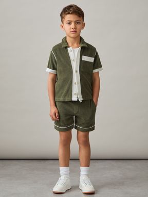 Green Multi Reiss Micah Velour Colour-Block Shirt