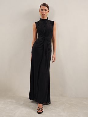 Black Reiss Daniella Sleeveless Ruched Maxi Dress