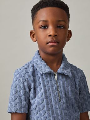 Airforce Blue Reiss Jackson Textured Towelling Polo Shirt