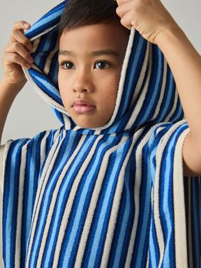 Blue Multi Reiss Pico Stripe Hooded Towel Cape