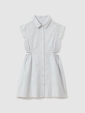 Blue Reiss Elliot Cotton Embroidered Cut-Out Dress
