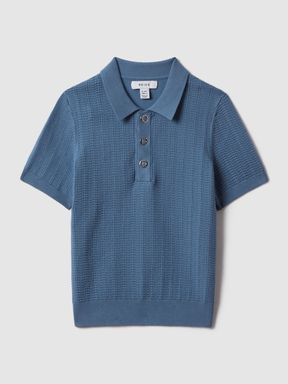 Cornflower Blue Reiss Pascoe Textured Modal Blend Polo Shirt