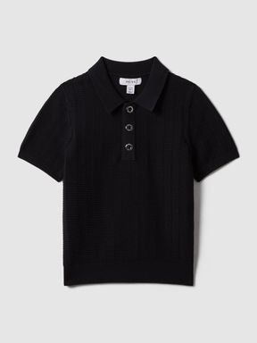 Navy Reiss Pascoe Textured Modal Blend Polo Shirt