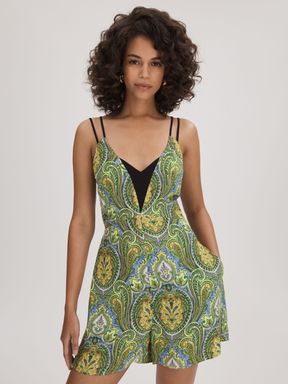 Lime/Green Florere Printed Dual Strap Playsuit
