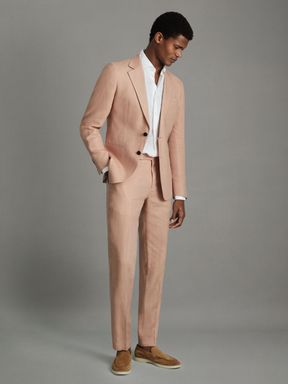 Pink Reiss Kin Slim Fit Linen Adjuster Trousers