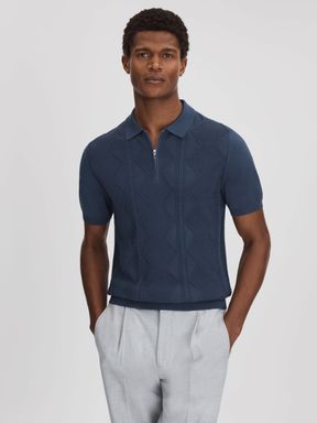 Blue Smoke Reiss Tropic Cotton Half-Zip Polo Shirt