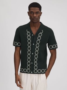 Hunting Green Reiss Decoy Knitted Cuban Collar Shirt