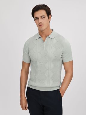 Pistachio Reiss Tropic Cotton Half-Zip Polo Shirt