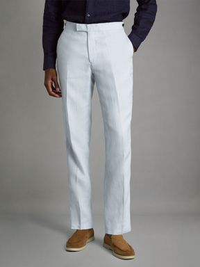 Soft Blue Reiss Kin Slim Fit Linen Adjuster Trousers