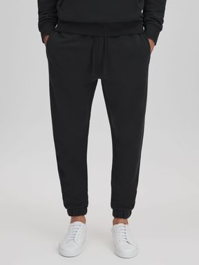 Washed Black Reiss Ali Fleece Lined Cotton Joggers