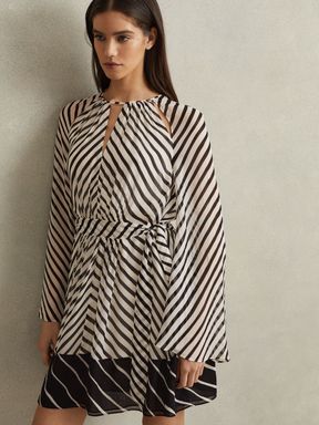 Black/Neutral Reiss Minty Striped Cut-Out Mini Dress