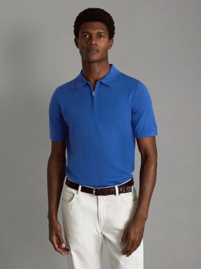 Lapis Blue Reiss Maxwell Merino Wool Half-Zip Polo Shirt