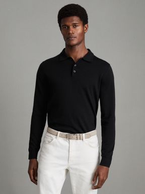 Black Reiss Trafford Merino Wool Polo Shirt