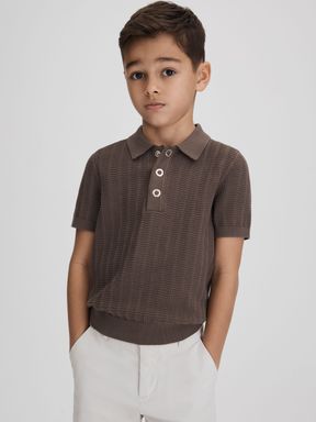 Pecan Brown Reiss Pascoe Textured Modal Blend Polo Shirt