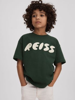 Hunting Green Reiss Sands Cotton Crew Neck Motif T-Shirt