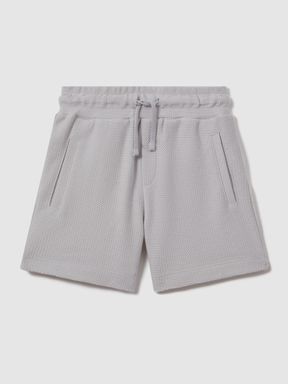 Silver Reiss Hester Textured Cotton Drawstring Shorts