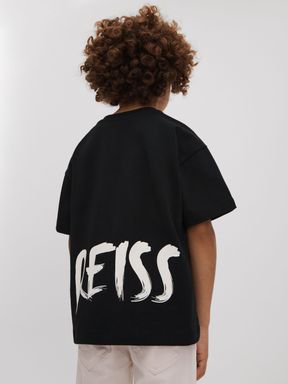 Washed Black Reiss Abbott Cotton Motif T-Shirt