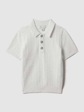 White Reiss Pascoe Textured Modal Blend Polo Shirt