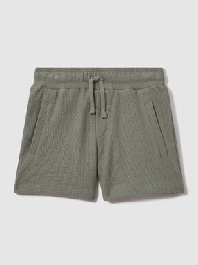 Pistachio Reiss Hester Textured Cotton Drawstring Shorts