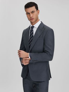 Airforce Blue Reiss Humble Slim Fit Single Breasted Wool Blazer